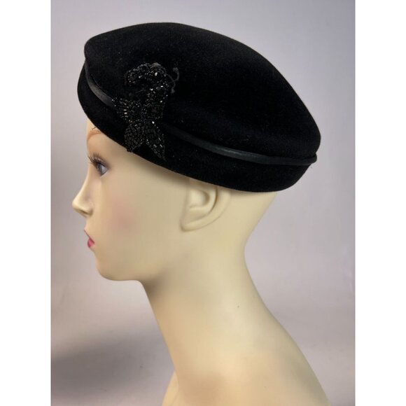 Vintage Beauville Black Beret With Beaded Embellishment Made In Italy main image 11